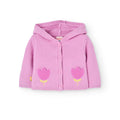 Cardigan tricot con cappuccio e tulipano