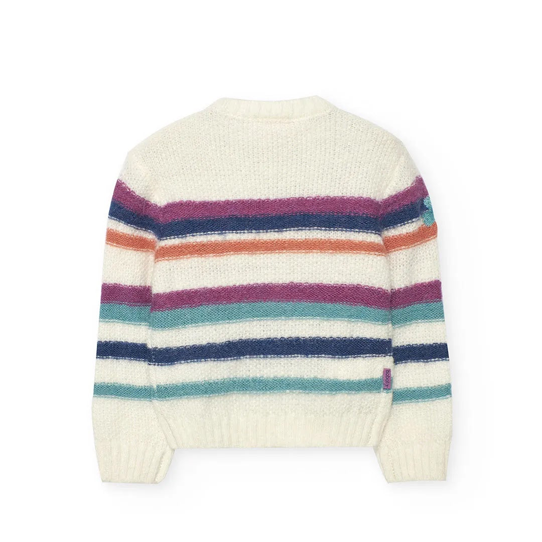 Maglione bambina a righe colorate e fiori