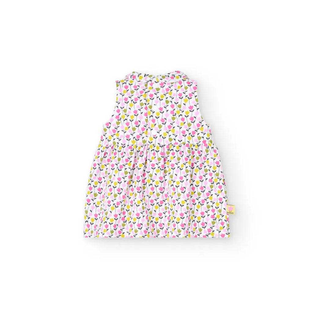 Vestito giromanica con colletto stampa tulipani all over