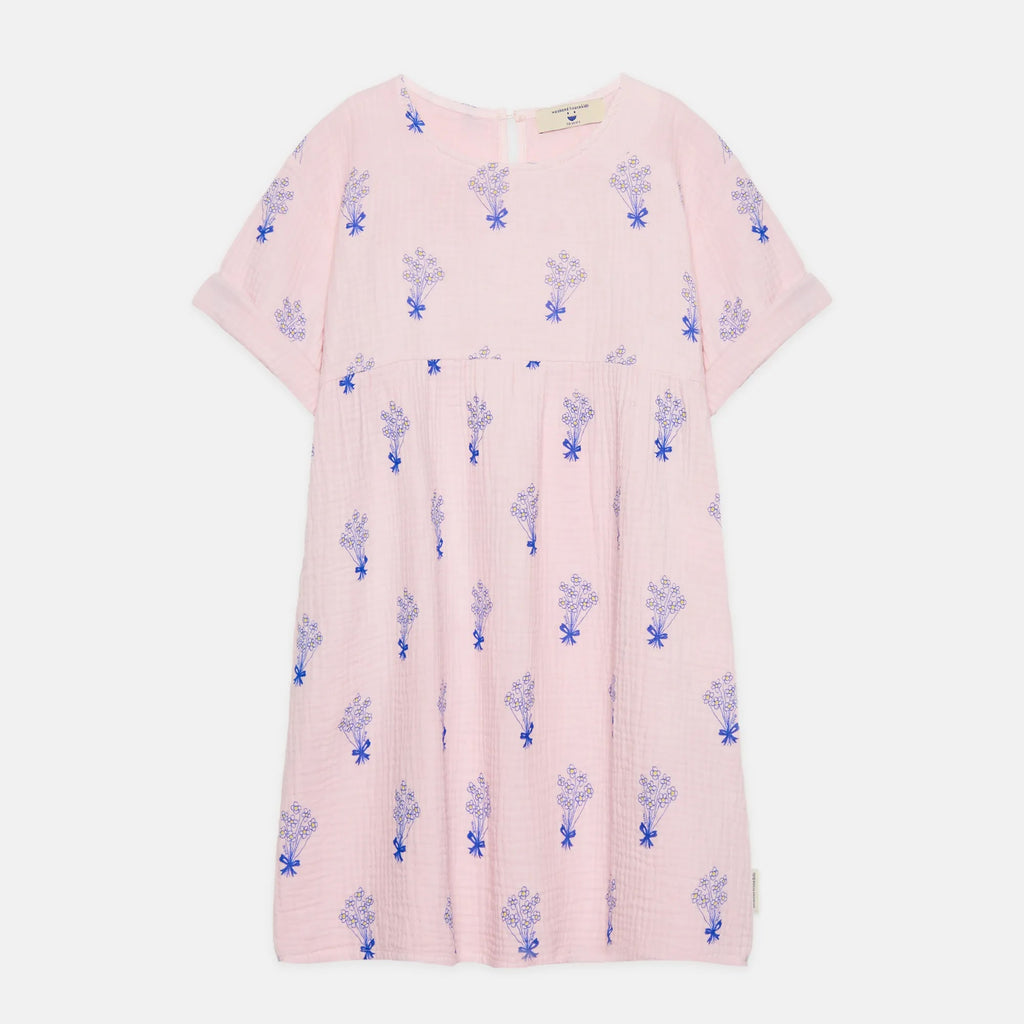 Vestito all over con bouquet e tasche rosa