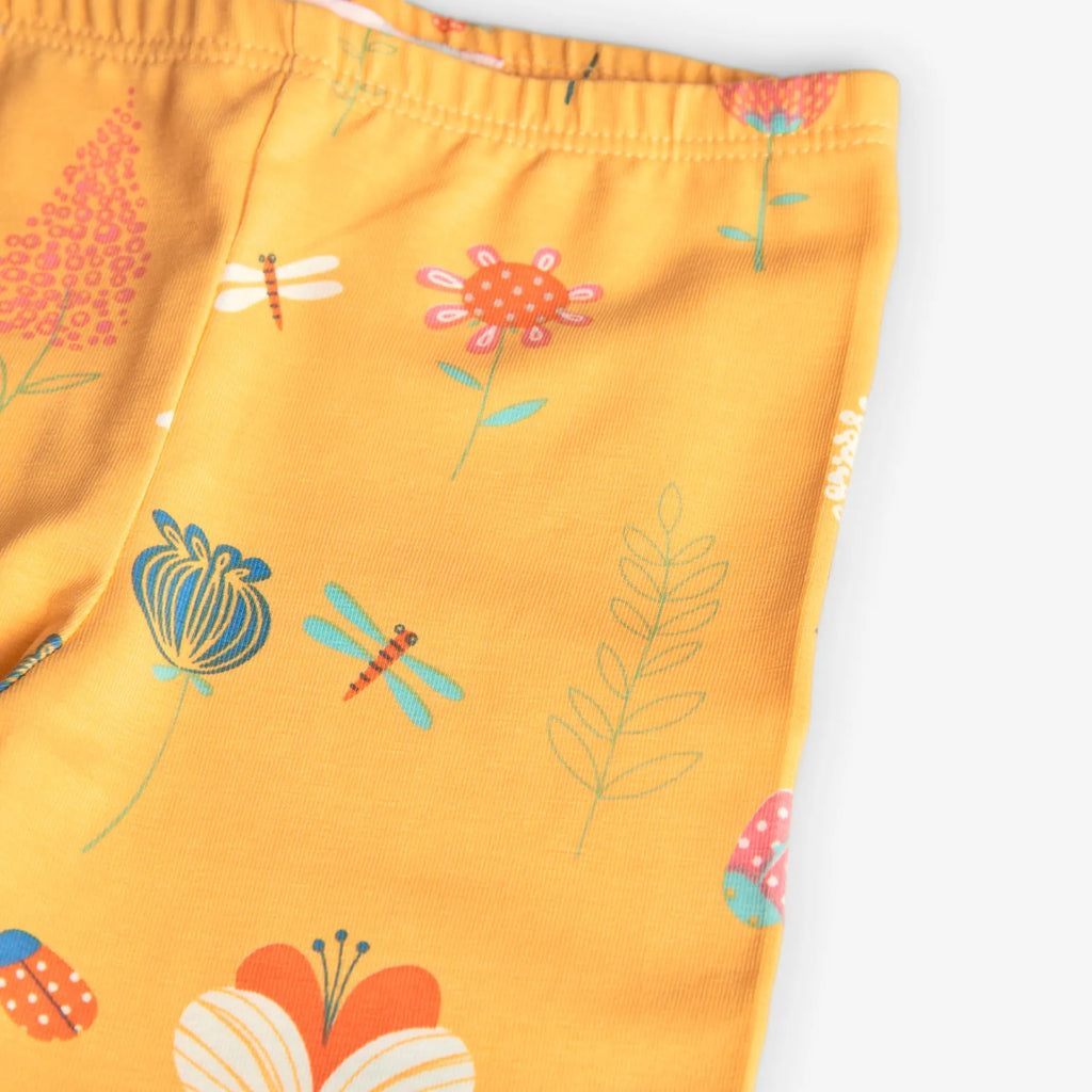 Leggings con fiori ed insetti stampati
