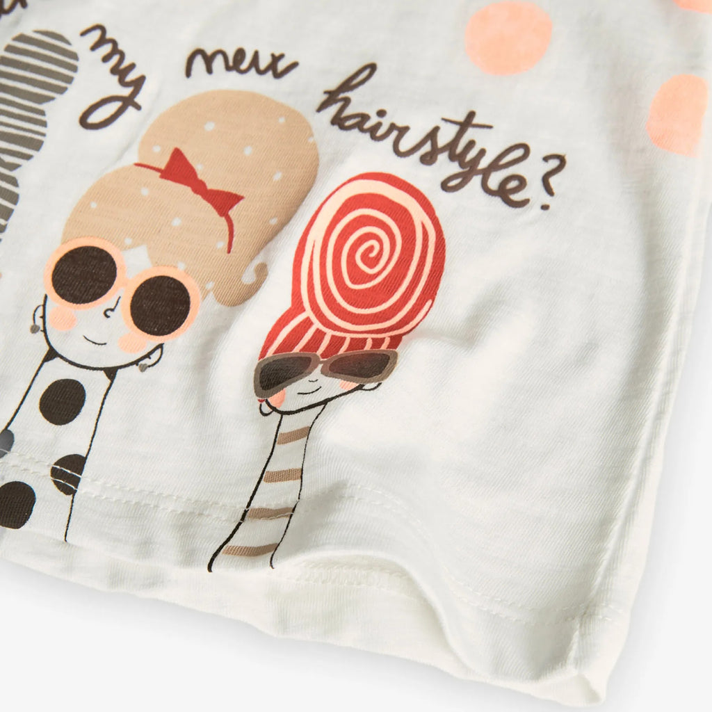 T-shirt giromanica a pois bianco