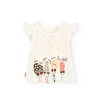 T-shirt giromanica a pois bianco