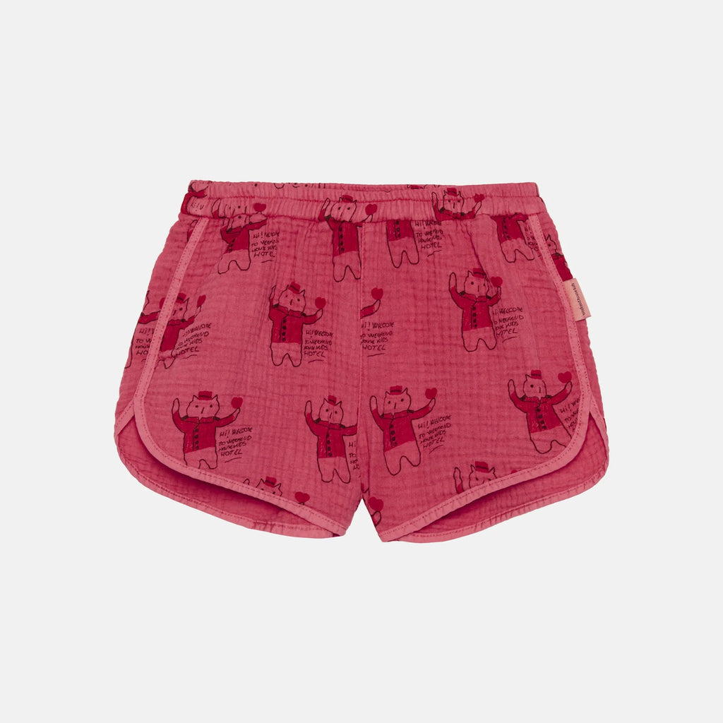 Pantaloncino sportivo con gatto rosso all over rosso