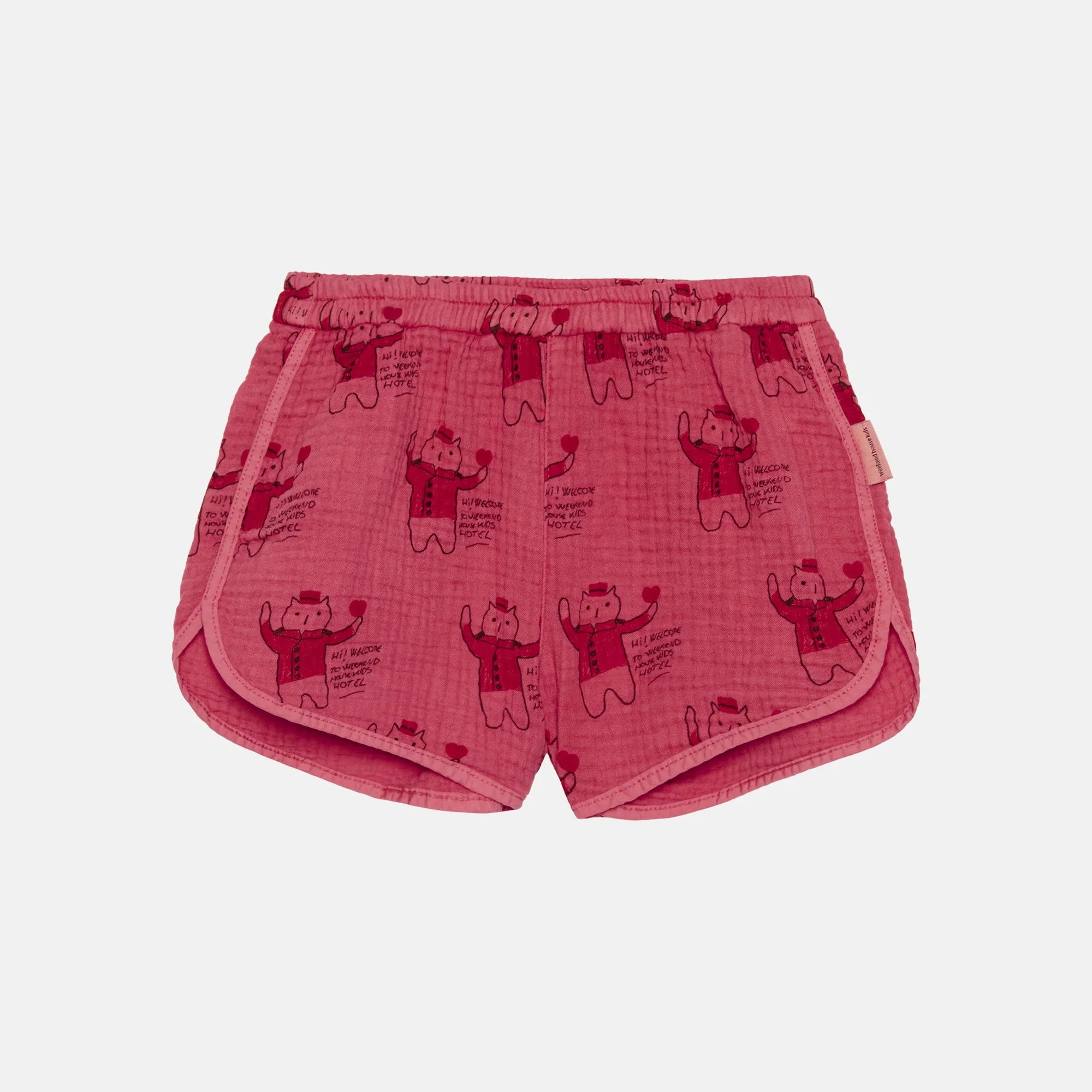 Pantaloncino sportivo con gatto rosso all over rosso