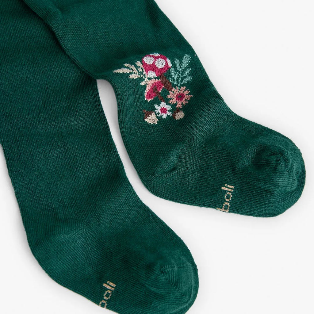 Calzamaglia verde con fiori ricamati