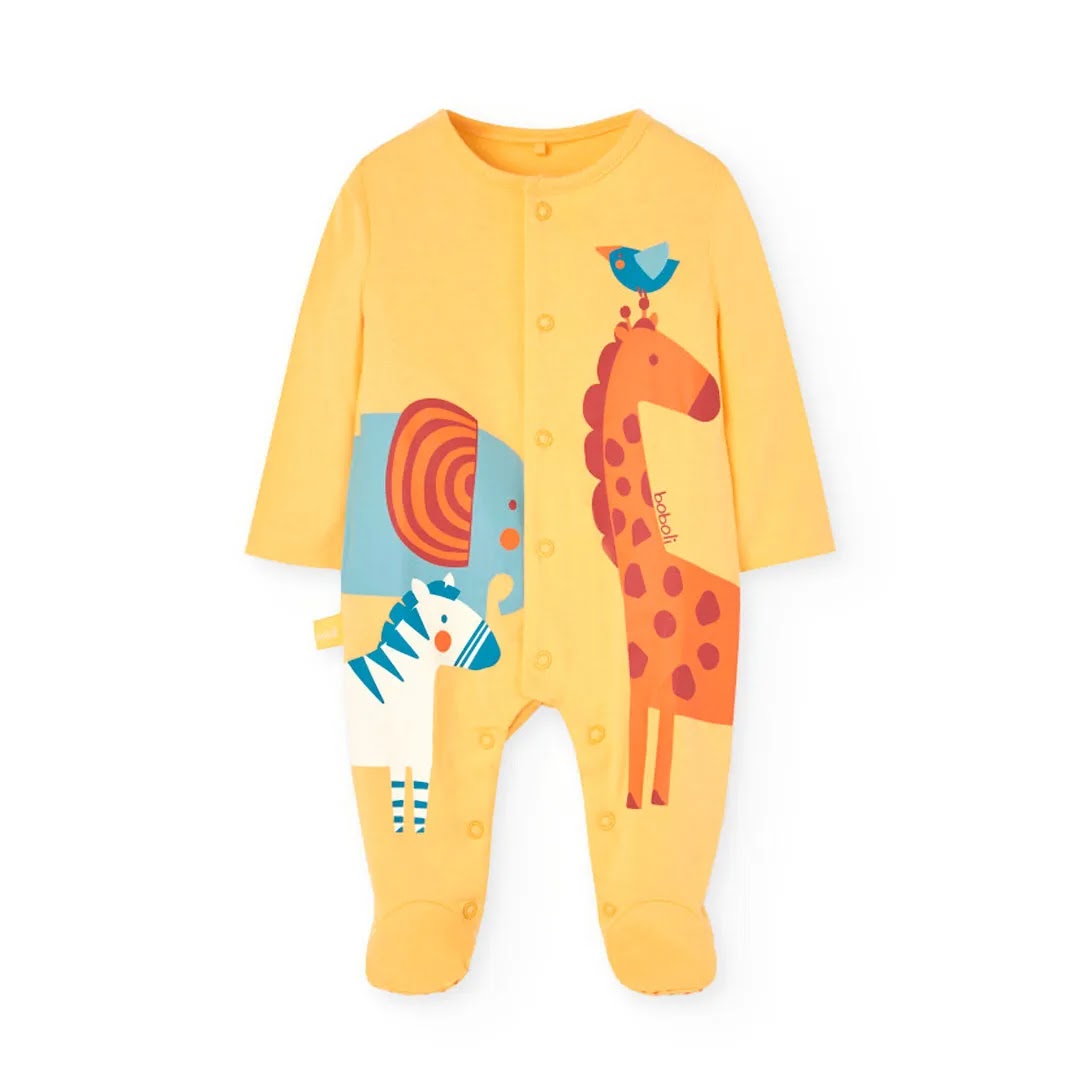Tutina manica lunga con giraffa, elefante e zebra