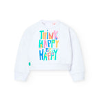Felpa corta bianca think happy be happy