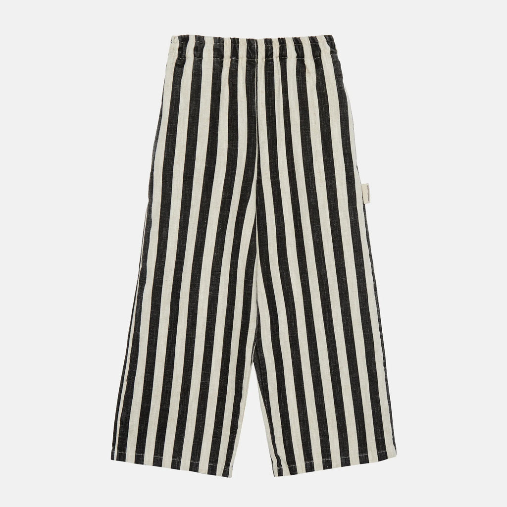 Pantaloni lino dritti a righe nere