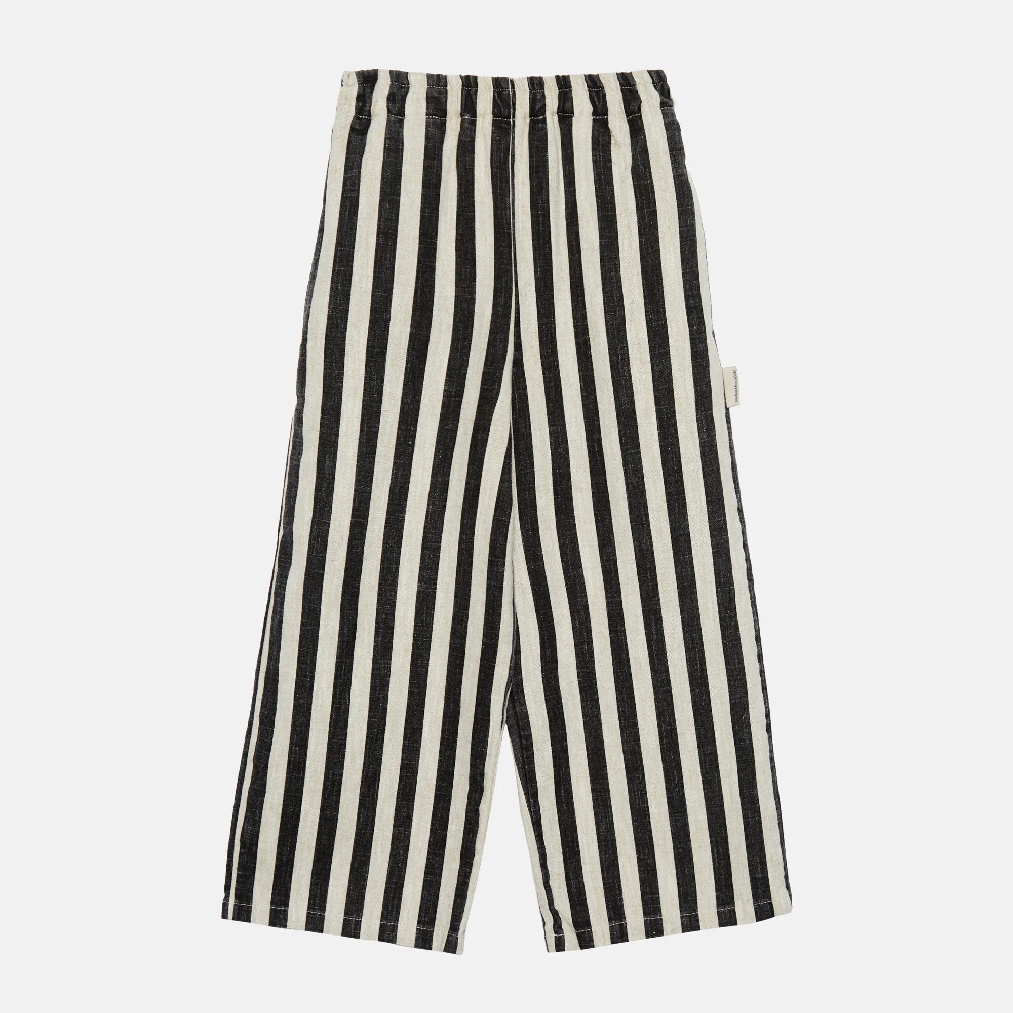 Pantaloni lino dritti a righe nere