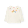 T-shirt manica lunga fiori e tulle bianco