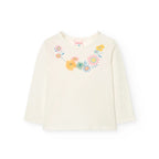 T-shirt manica lunga fiori e tulle bianco