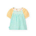Blusa mezza manica vichy e stampa quadri