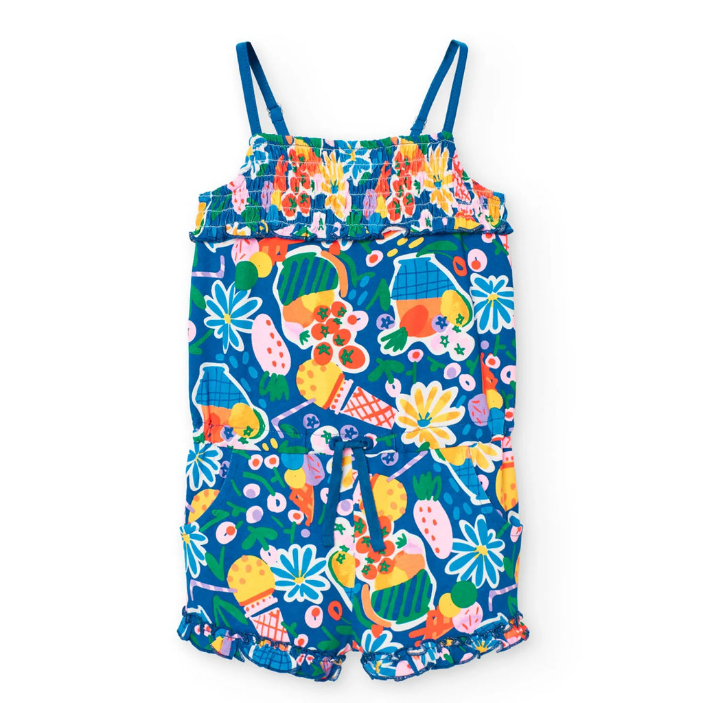 Tutina corta con bretelle frutta blu