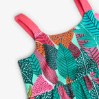 Vestito bretelle a contrasto foglie
