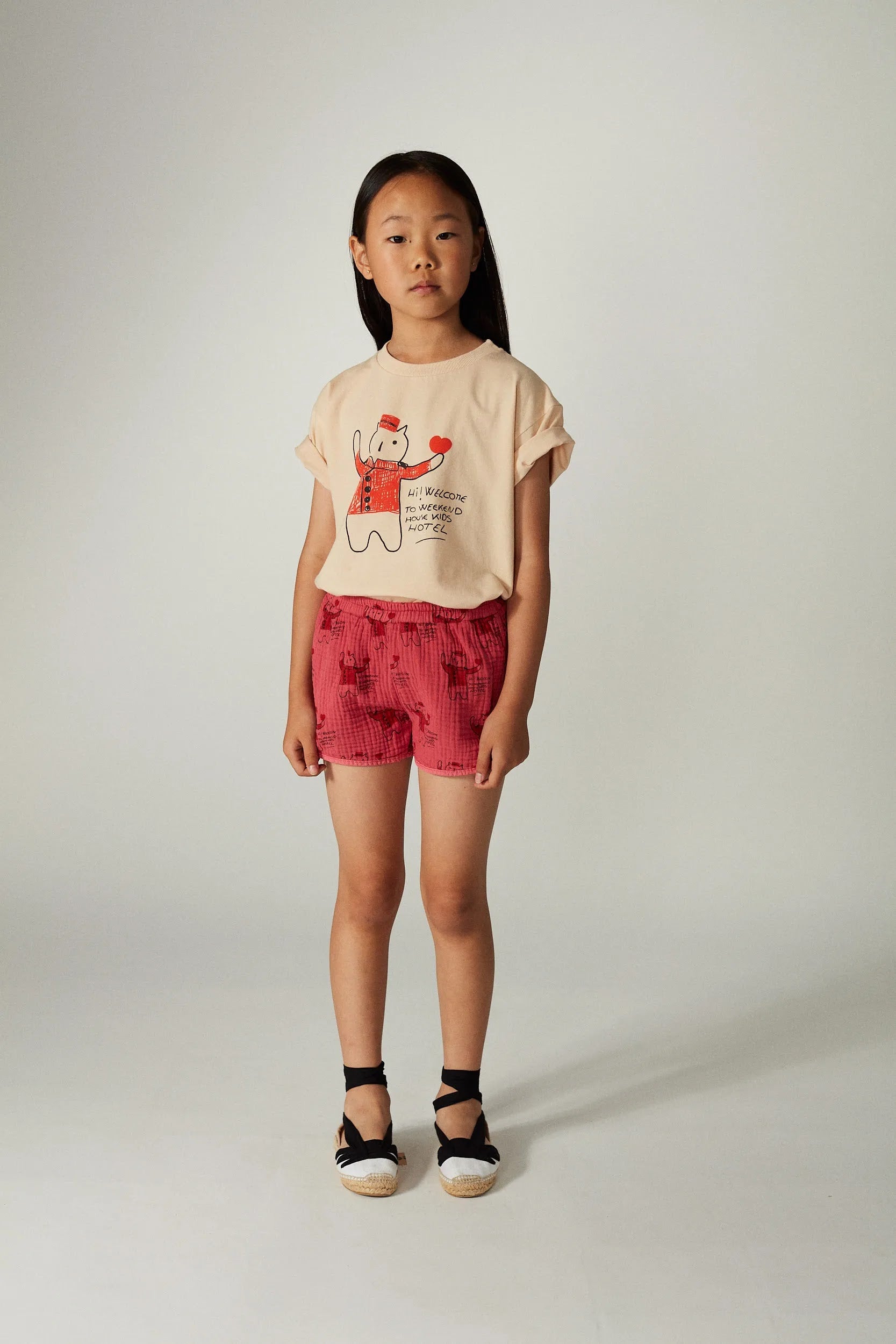 Pantaloncino sportivo con gatto rosso all over rosso
