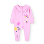 Tutina manica lunga rosa con tulipani e farfalle
