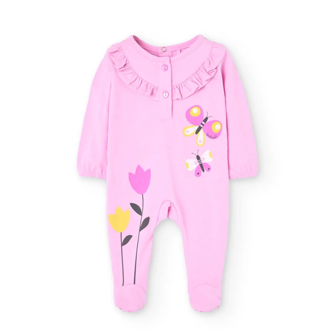 Tutina manica lunga rosa con tulipani e farfalle