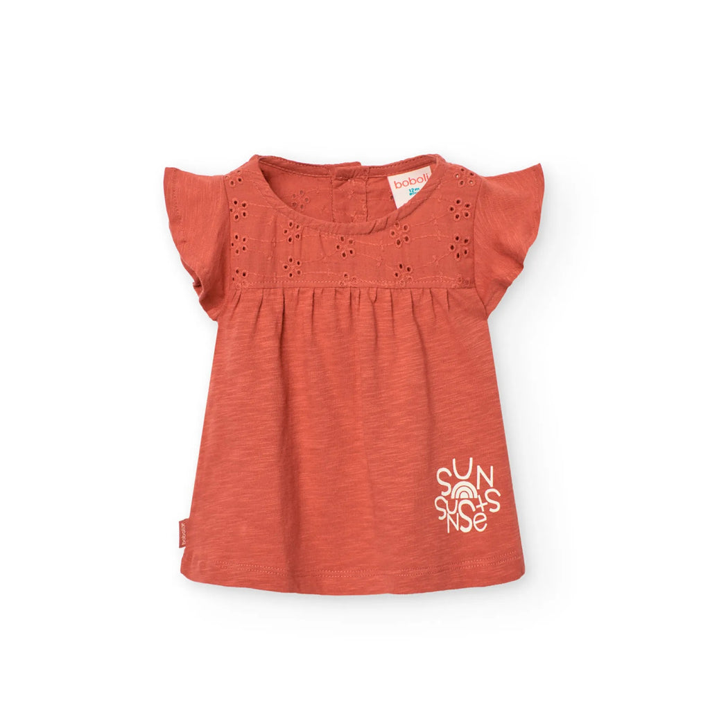 T-shirt giromanica sangallo terracotta