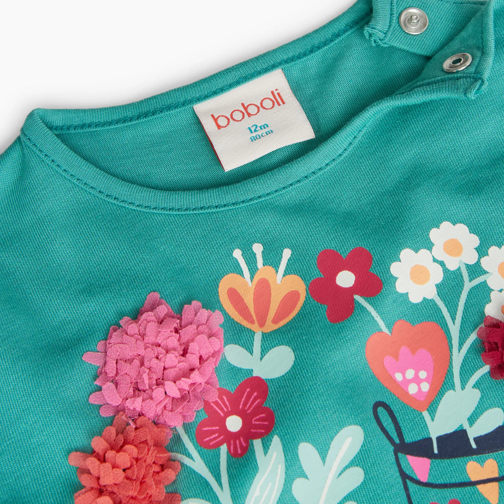 T-shirt manica lunga giada galoche e fiori