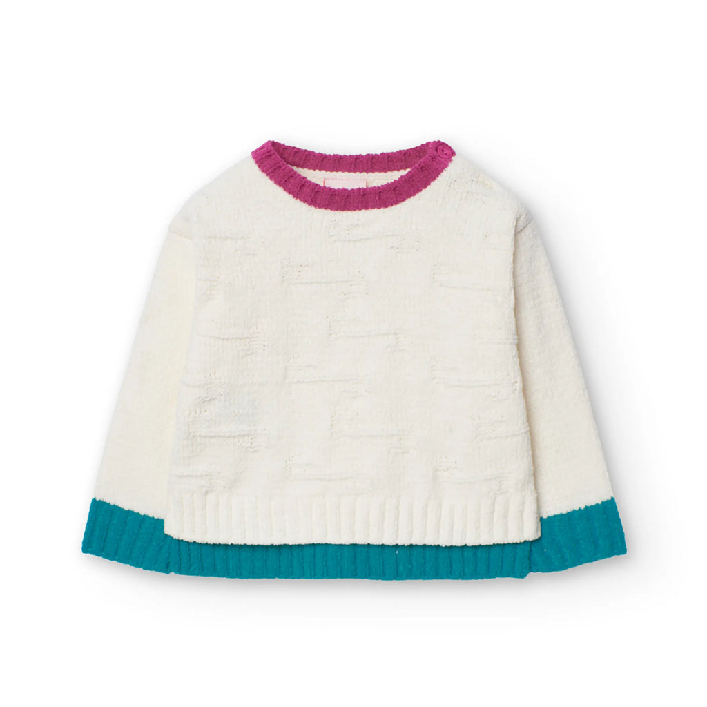Maglione ciniglia bianco con profili a contrasto