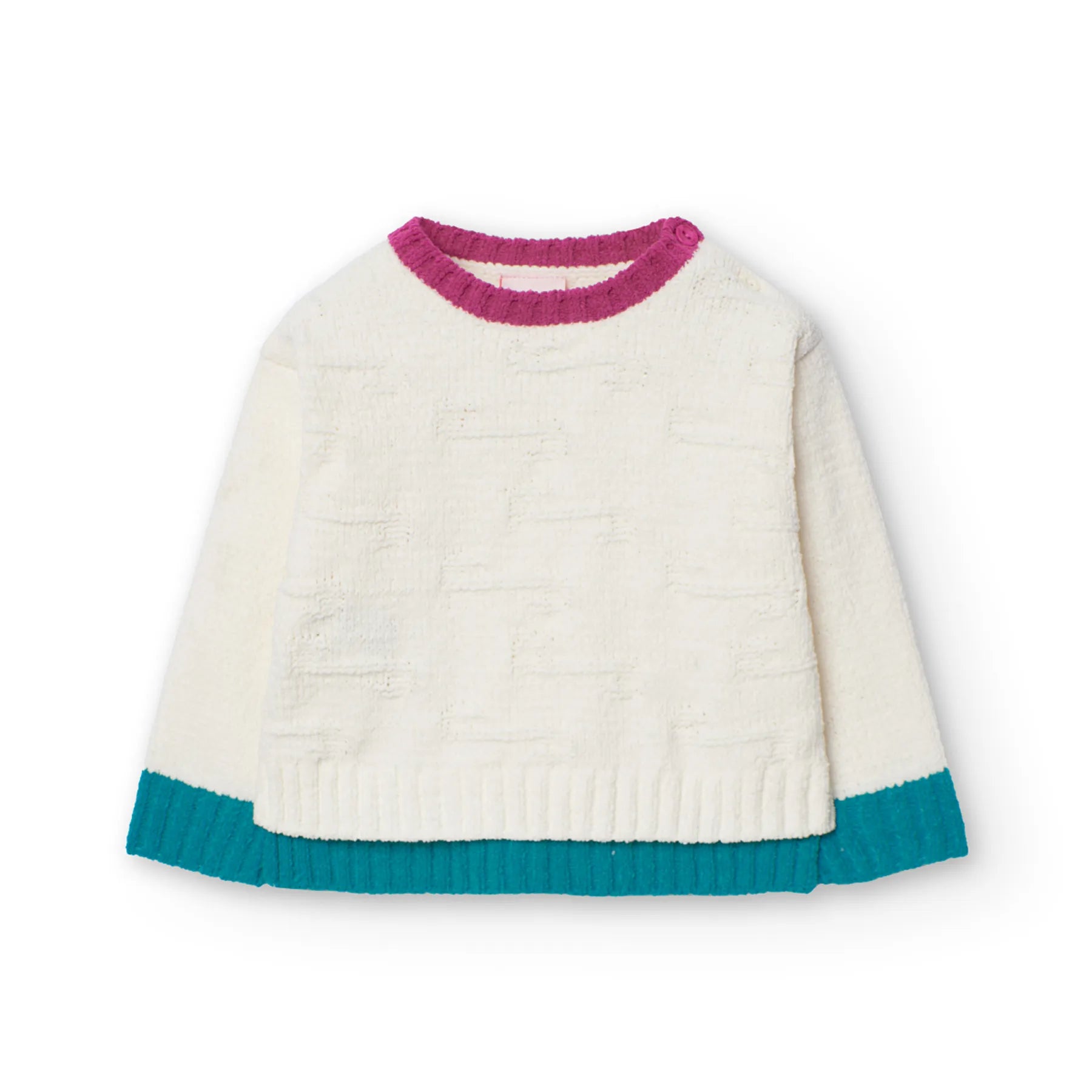 Maglione ciniglia bianco con profili a contrasto