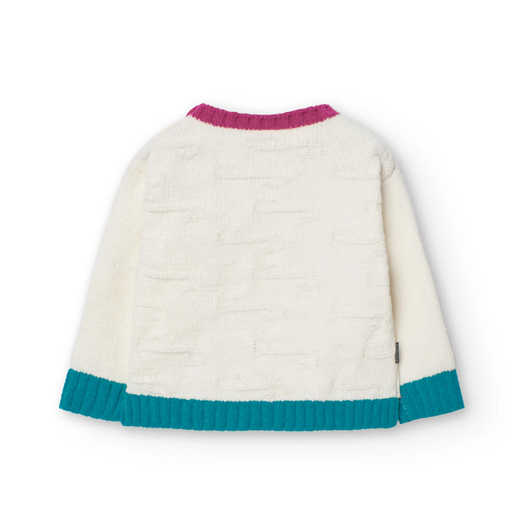 Maglione ciniglia bianco con profili a contrasto