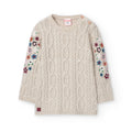 Vestito a maglia trecce ecrù con fiori