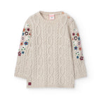 Vestito a maglia trecce ecrù con fiori