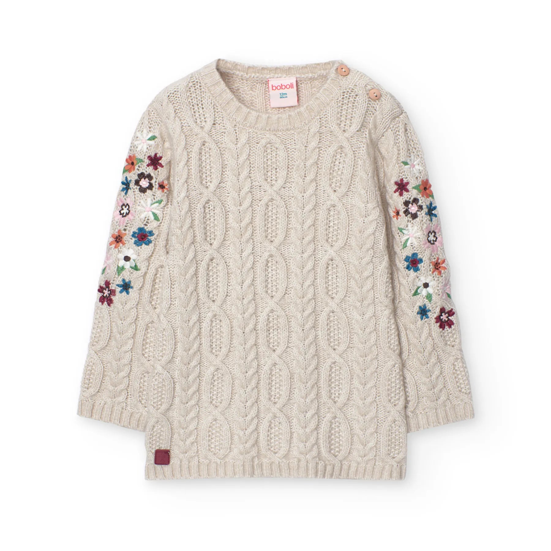 Vestito a maglia trecce ecrù con fiori