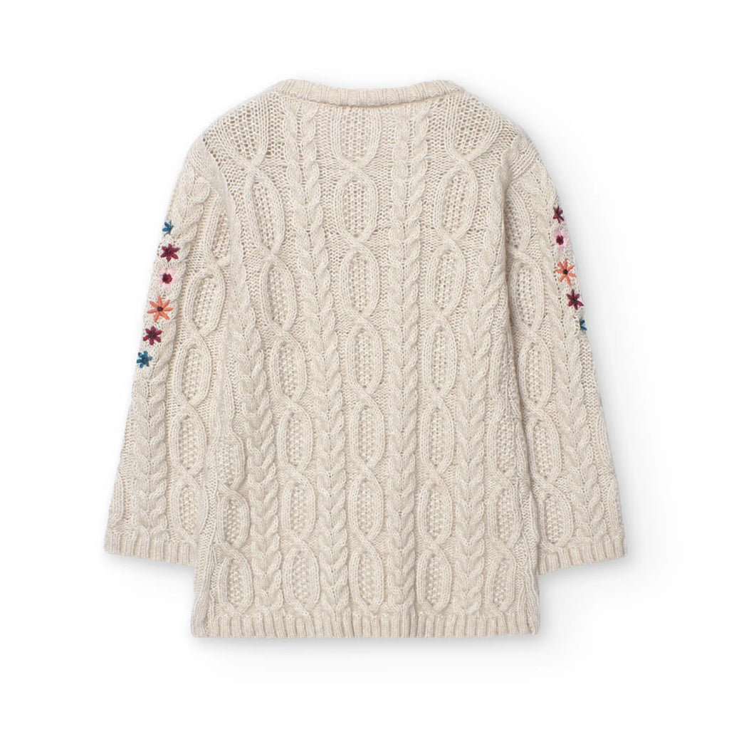 Vestito a maglia trecce ecrù con fiori