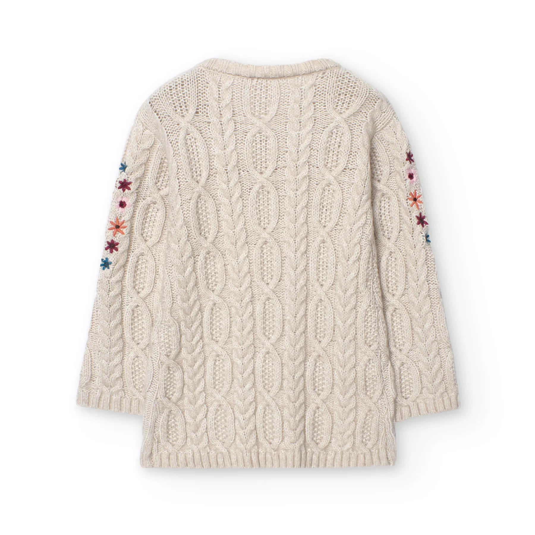 Vestito a maglia trecce ecrù con fiori