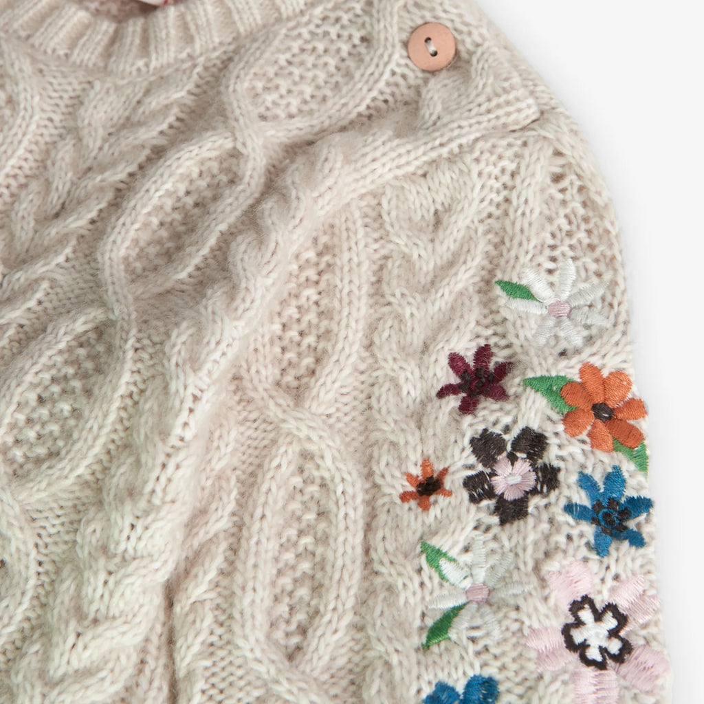 Vestito a maglia trecce ecrù con fiori