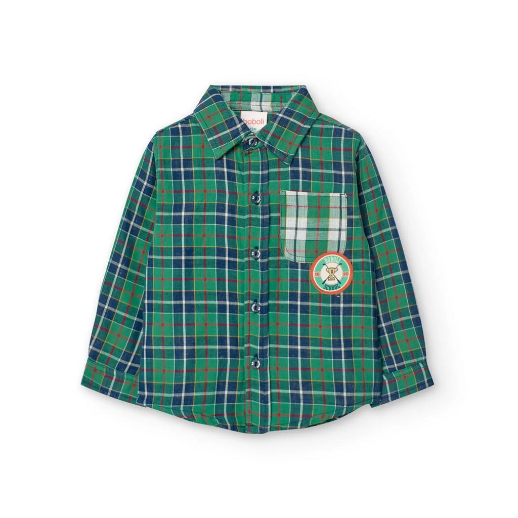 Camicia cotone quadri per bimbo verde
