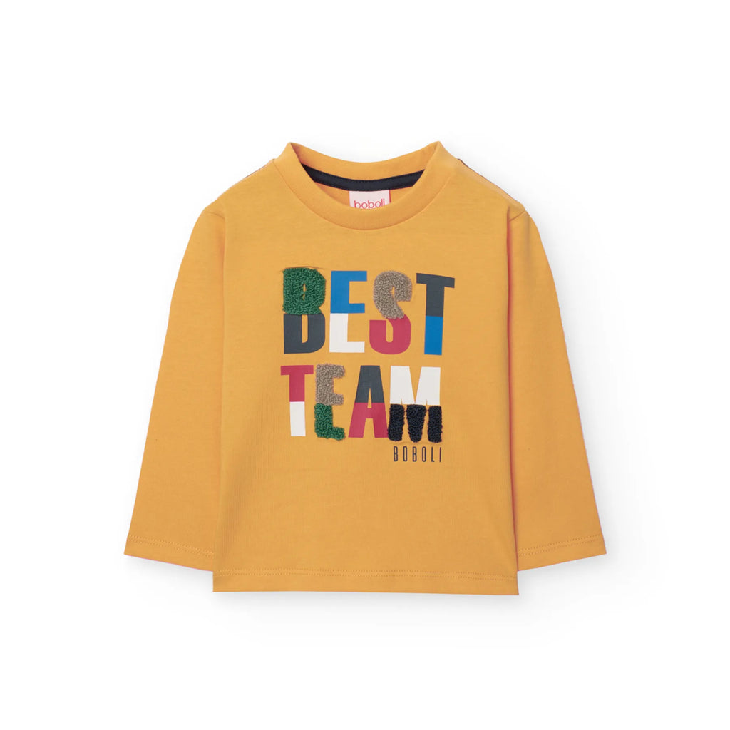 T-shirt manica lunga mostarda scritta