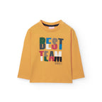 T-shirt manica lunga mostarda scritta