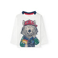T-shirt manica lungo stampa lupo bianca