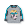 T-shirt manica lunga grigio mélange e stampa cane con casco