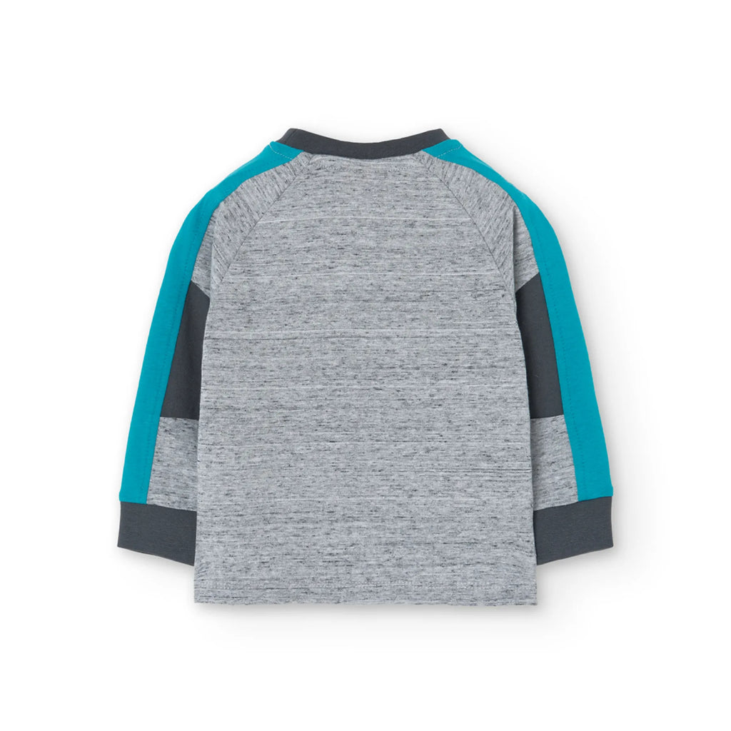 T-shirt manica lunga grigio mélange e stampa cane con casco