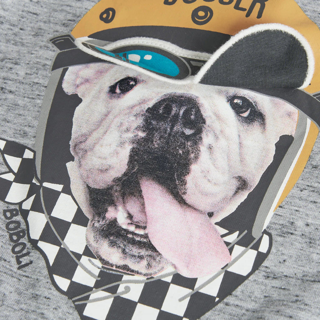 T-shirt manica lunga grigio mélange e stampa cane con casco