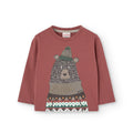 T-shirt manica lunga color mattone stampa orso
