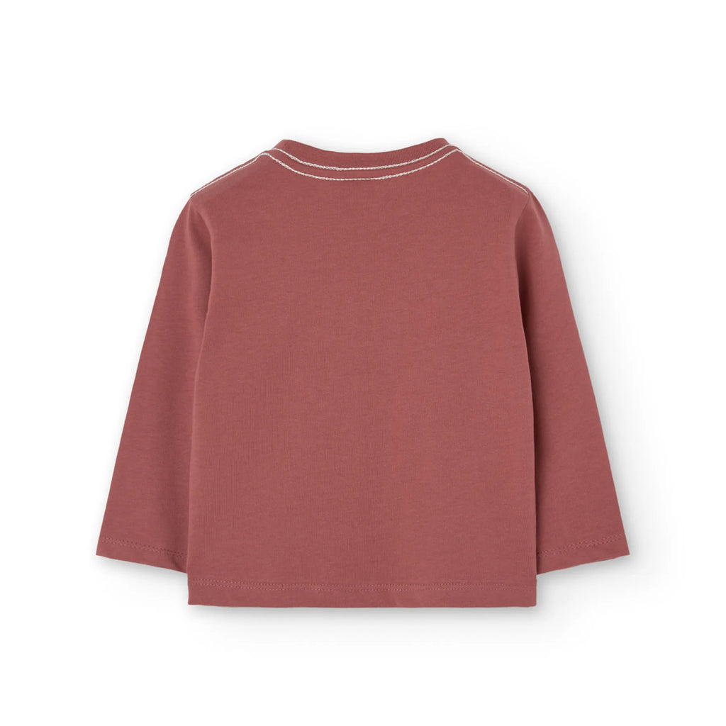 T-shirt manica lunga color mattone stampa orso