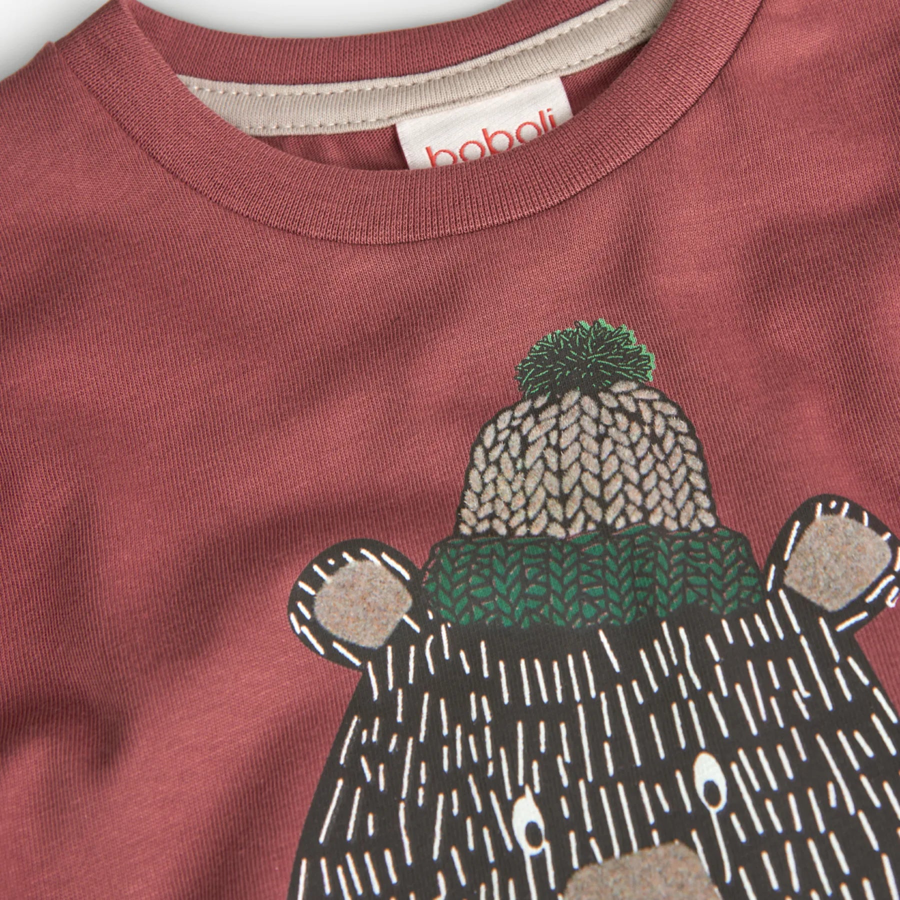 T-shirt manica lunga color mattone stampa orso
