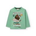 T-shirt manica lunga verde foglia stampa orso monopattino