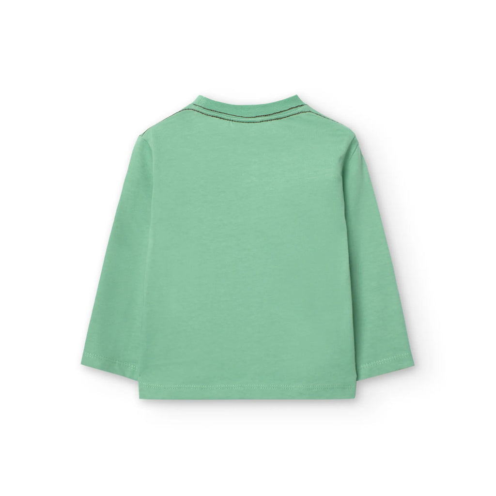 T-shirt manica lunga verde foglia stampa orso monopattino