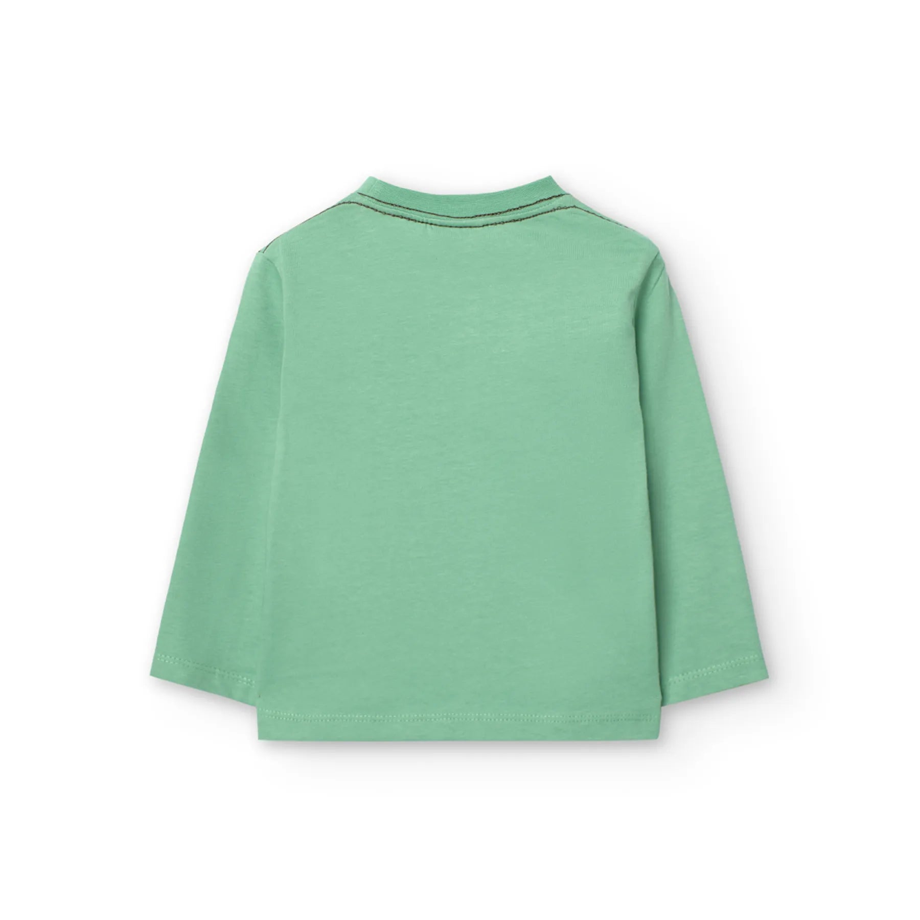 T-shirt manica lunga verde foglia stampa orso monopattino
