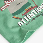 T-shirt manica lunga verde foglia stampa orso monopattino