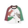T-shirt manica lunga con disegni di animali maniche a contrasto