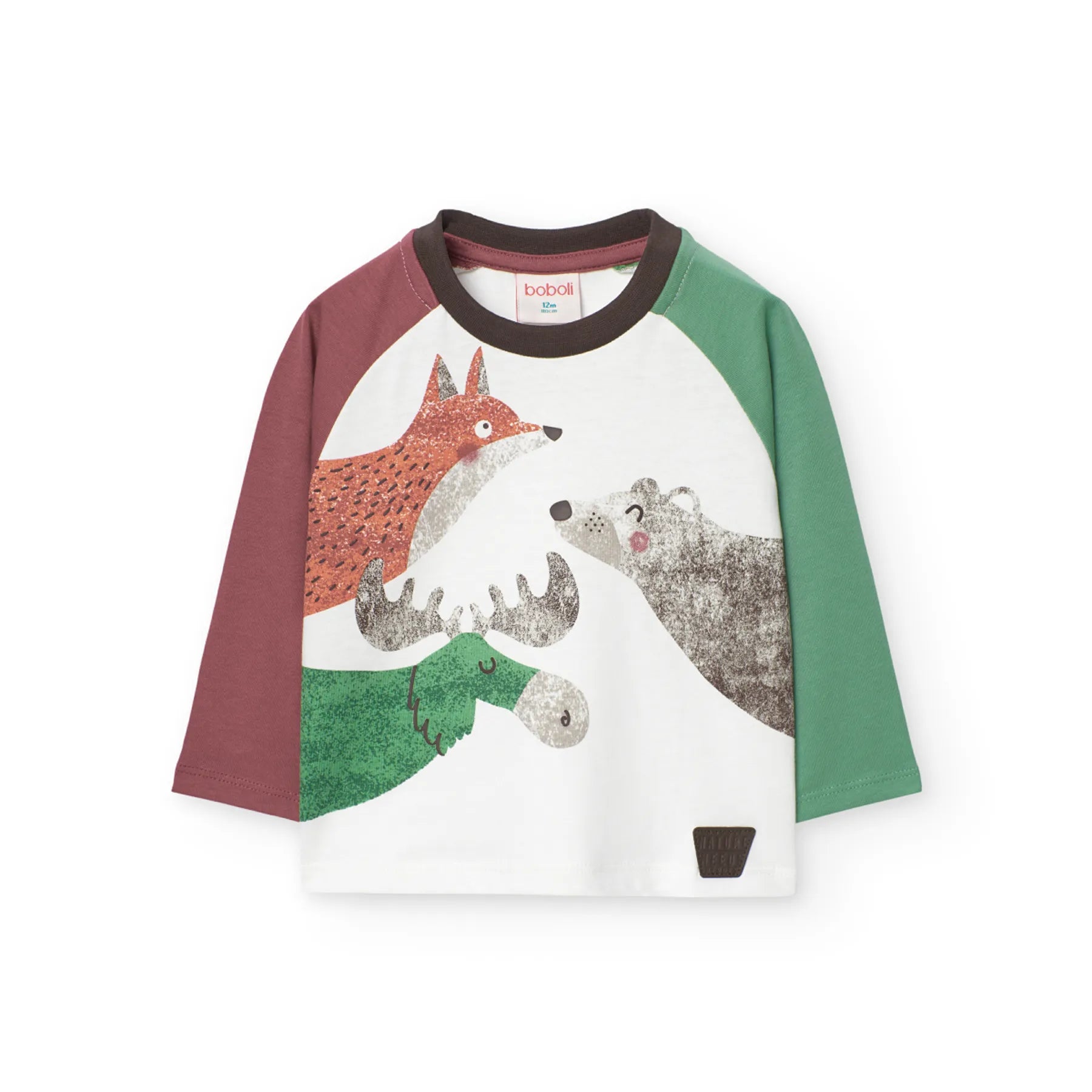 T-shirt manica lunga con disegni di animali maniche a contrasto