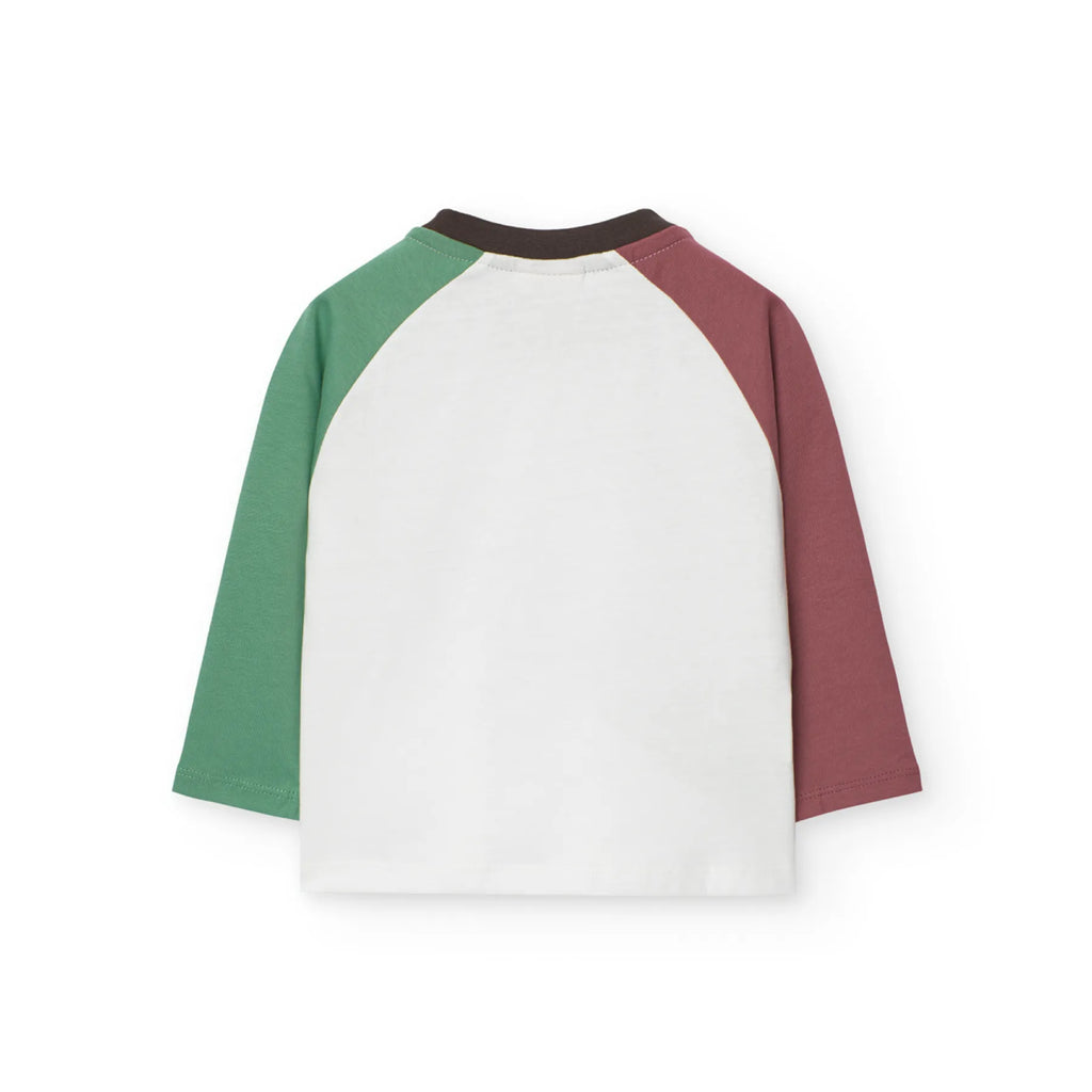 T-shirt manica lunga con disegni di animali maniche a contrasto